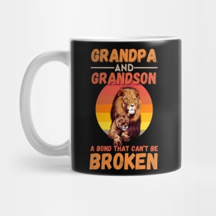 Grandpa And Grandson A Bond That Can’t Be Broken Retro Sunset Lion Mug